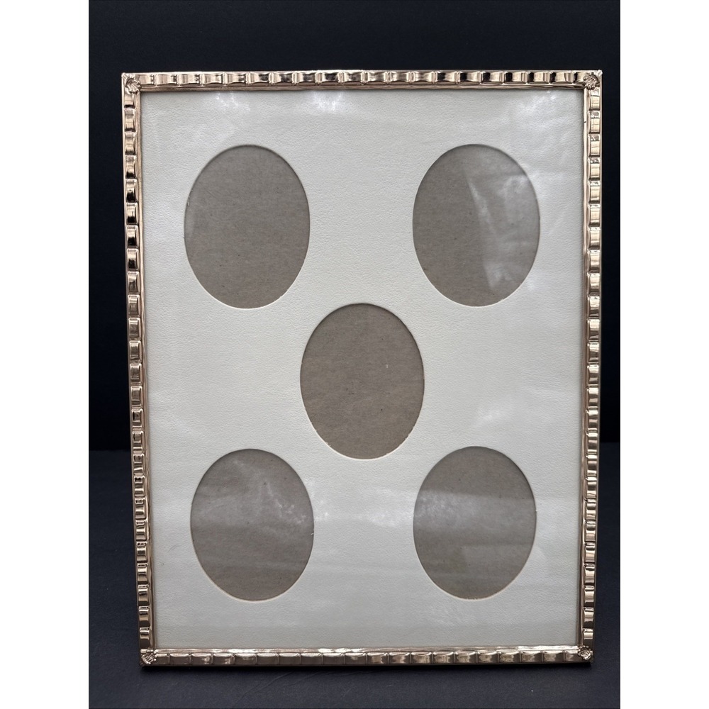 Vintage MCM Collage Picture Frame  10 x 8 Goldtone Ornate Metal‎ Oval